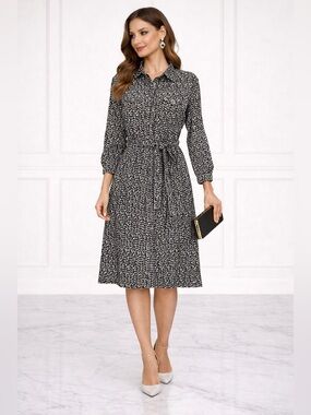 PRIMARK Black and Cream Patterned Dress